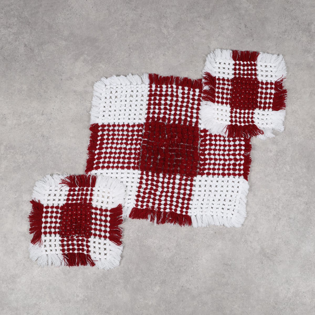 Handcrafted Red and White Knotted Throw Blanket