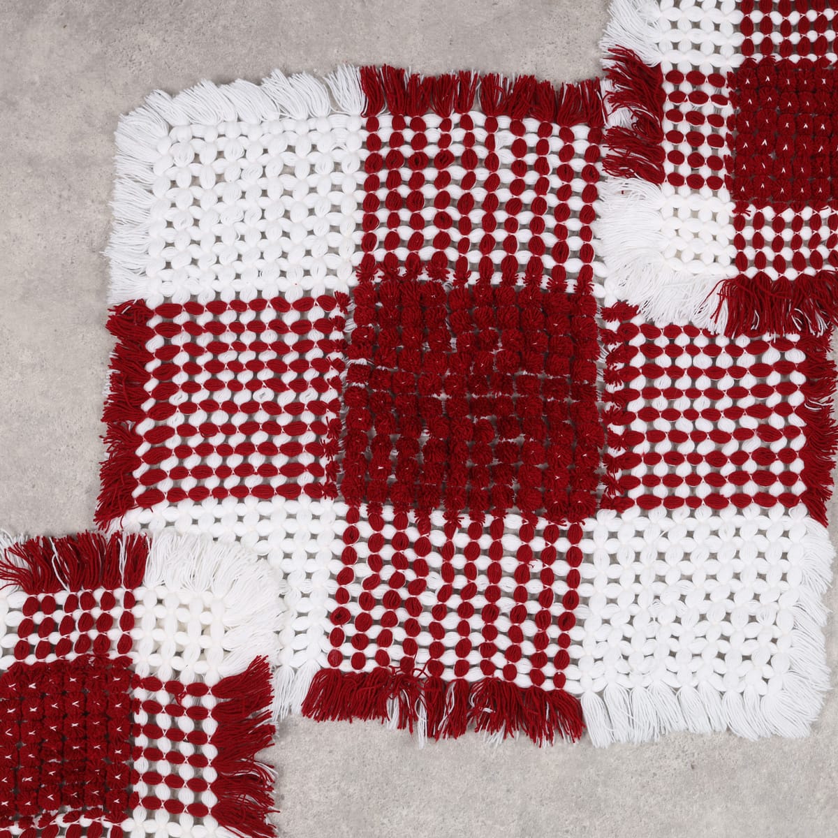 Handcrafted Red and White Knotted Throw Blanket