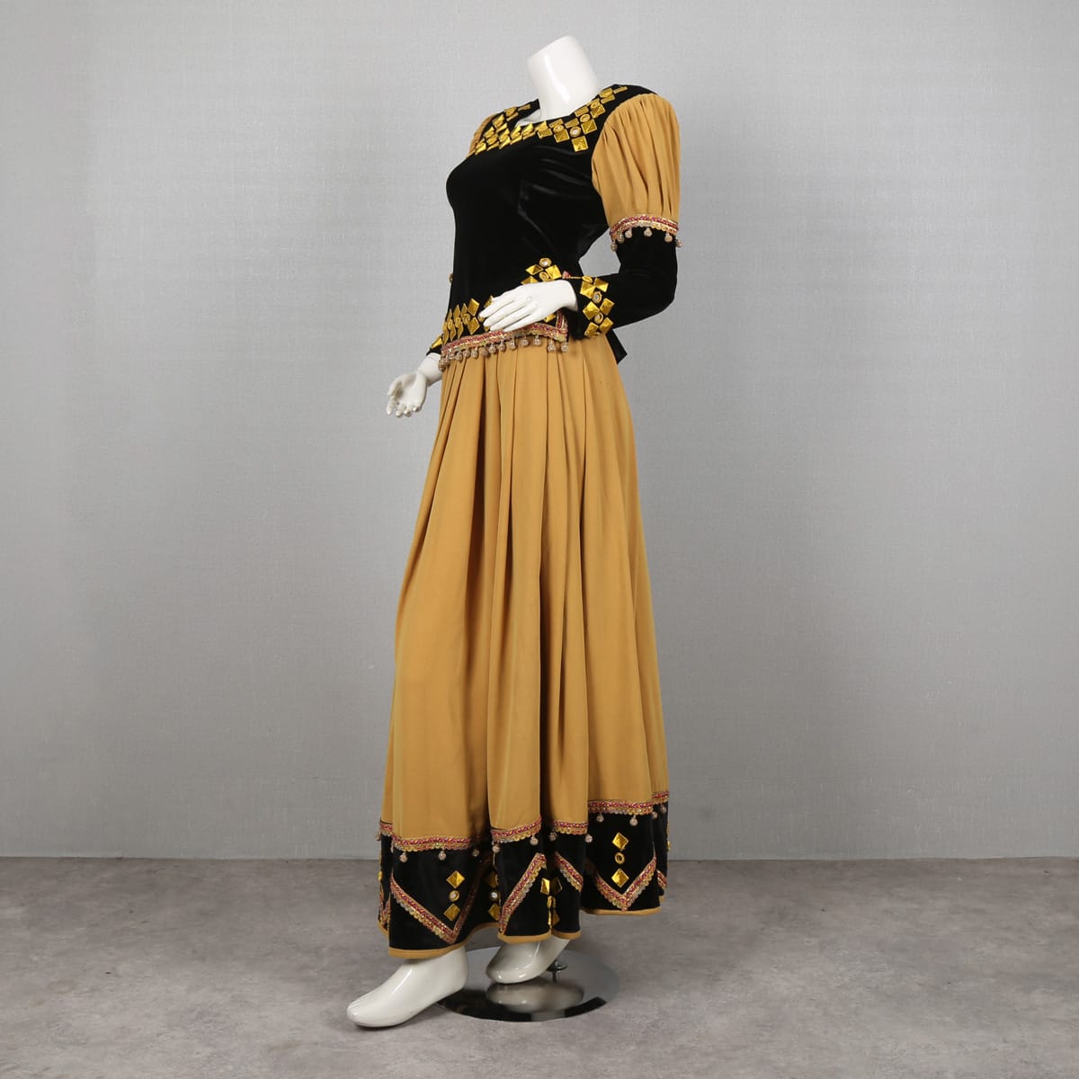 Elegant Traditional Golden Anarkali Dress with Dupatta