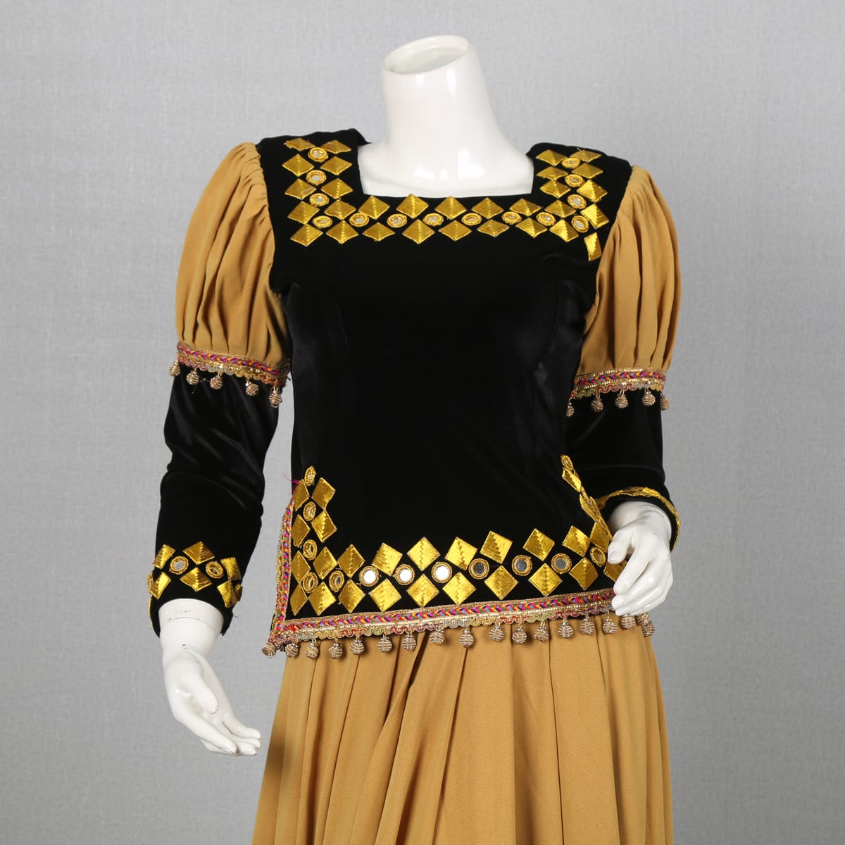 Elegant Traditional Golden Anarkali Dress with Dupatta