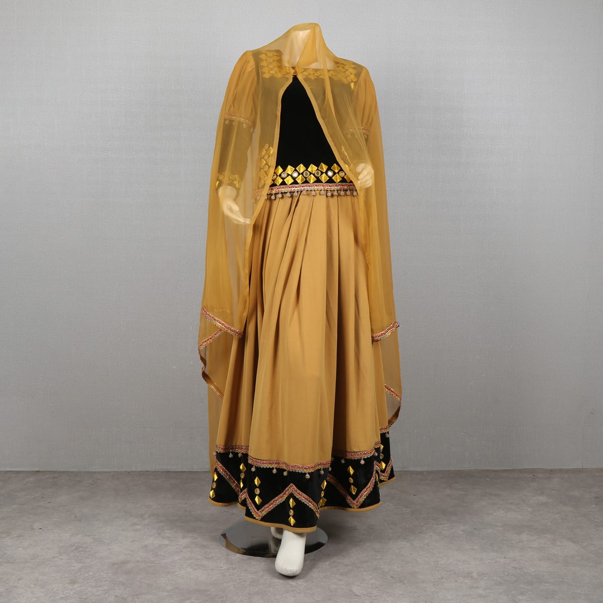Elegant Traditional Golden Anarkali Dress with Dupatta