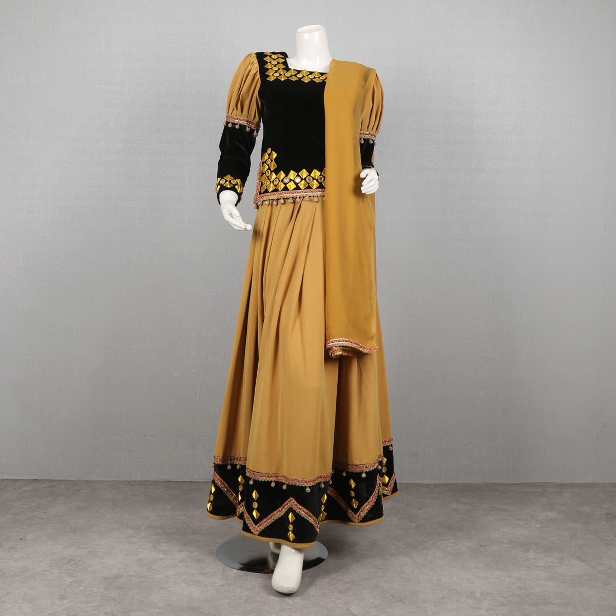 Elegant Traditional Golden Anarkali Dress with Dupatta