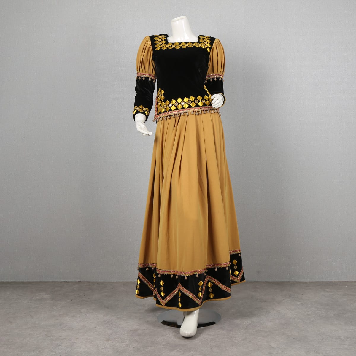 Elegant Traditional Golden Anarkali Dress with Dupatta