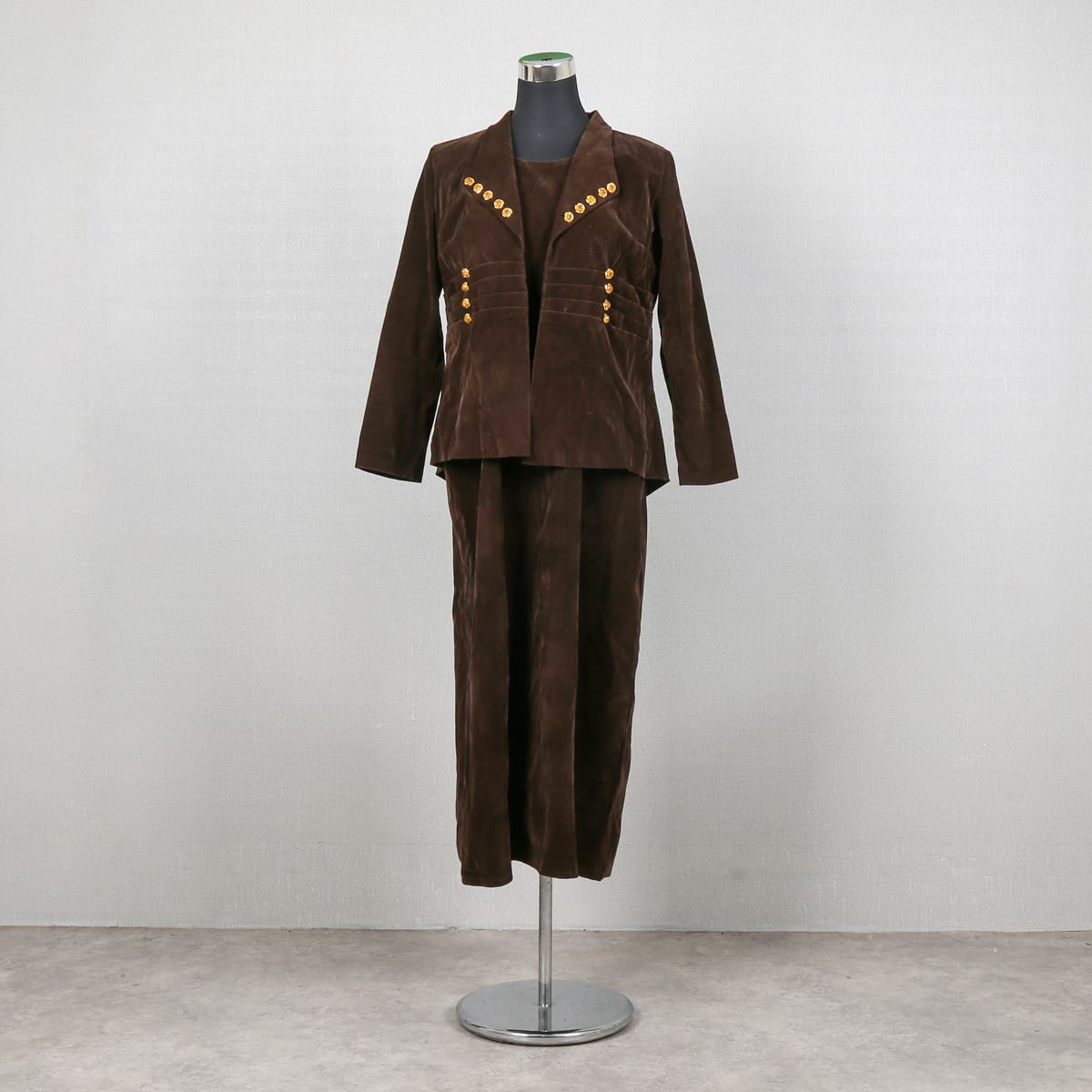 Vintage Brown Suede Women’s Suit – Blazer & Skirt Set