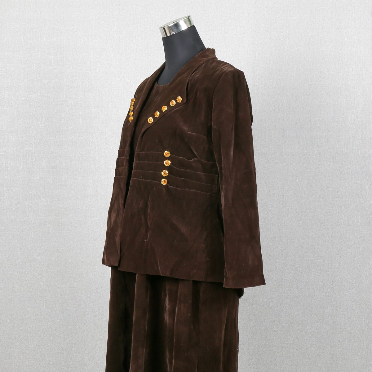 Vintage Brown Suede Women’s Suit – Blazer & Skirt Set