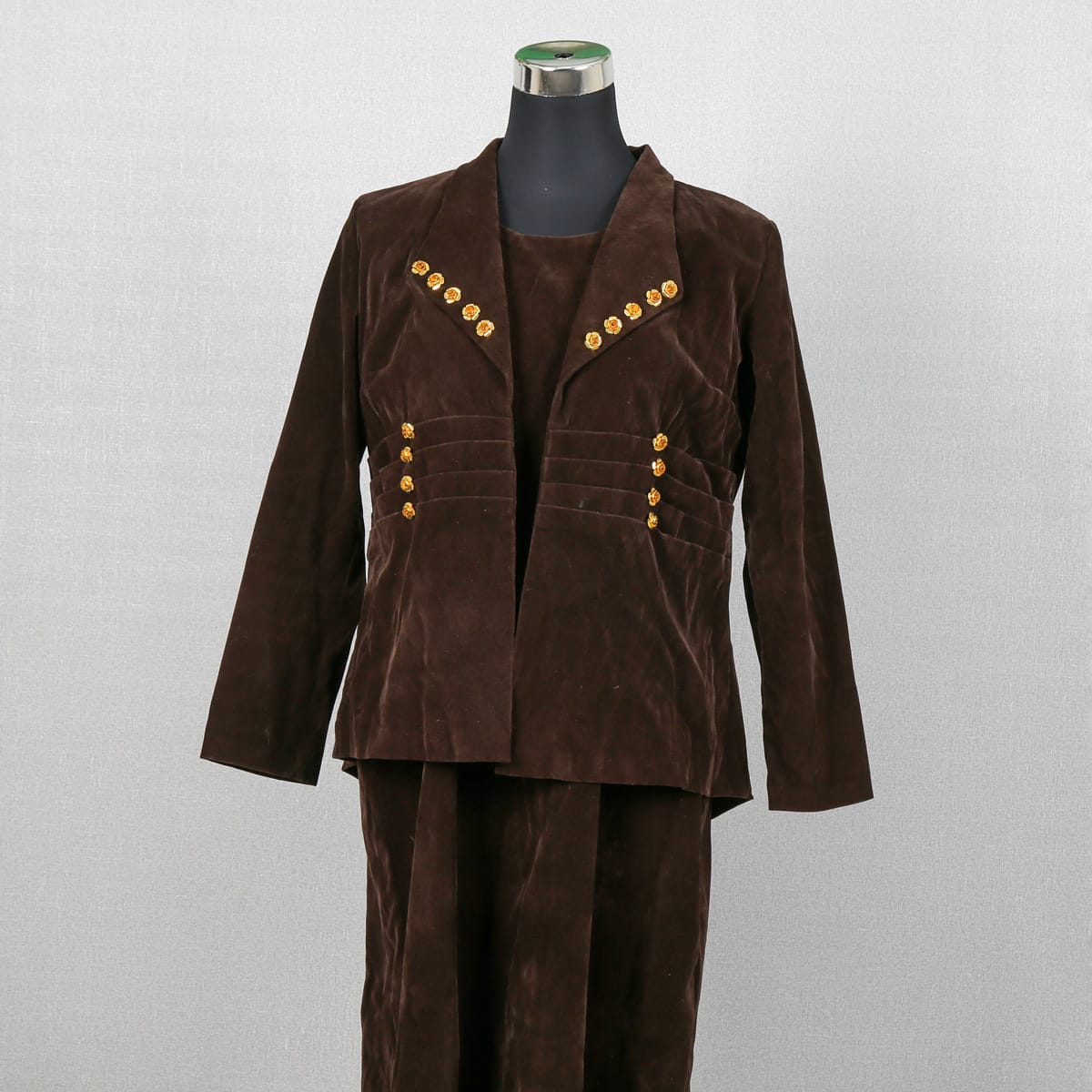 Vintage Brown Suede Women’s Suit – Blazer & Skirt Set