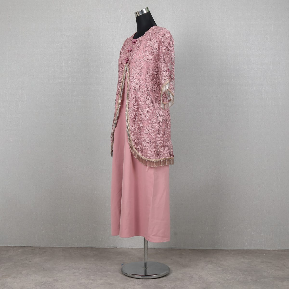 Elegant Pink Embroidered Cape with Long Dress