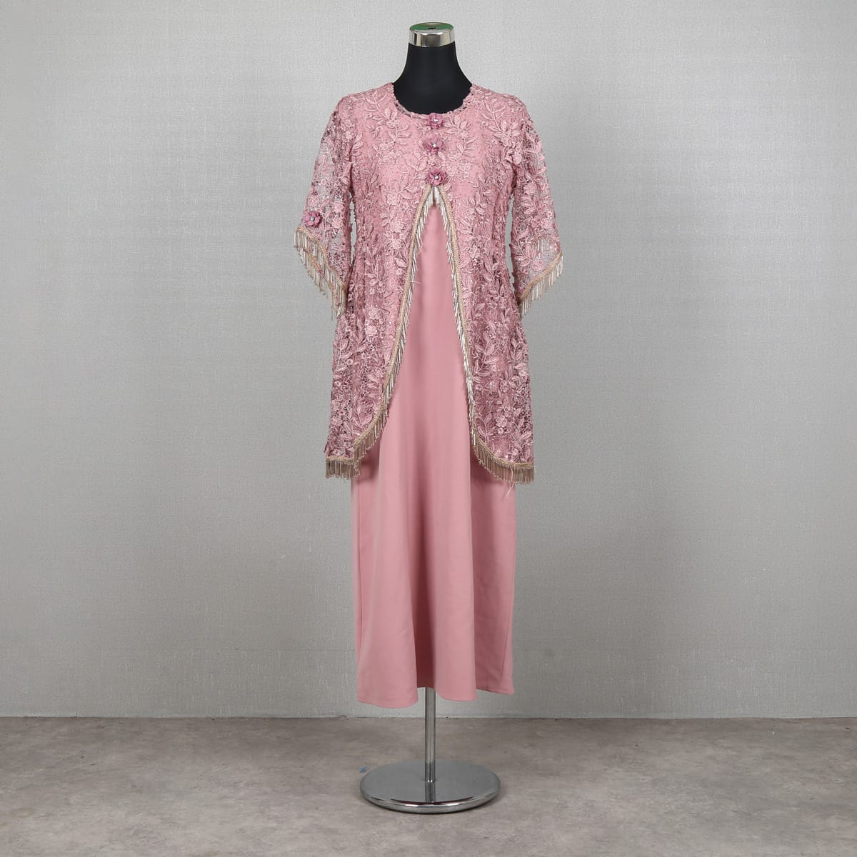 Elegant Pink Embroidered Cape with Long Dress