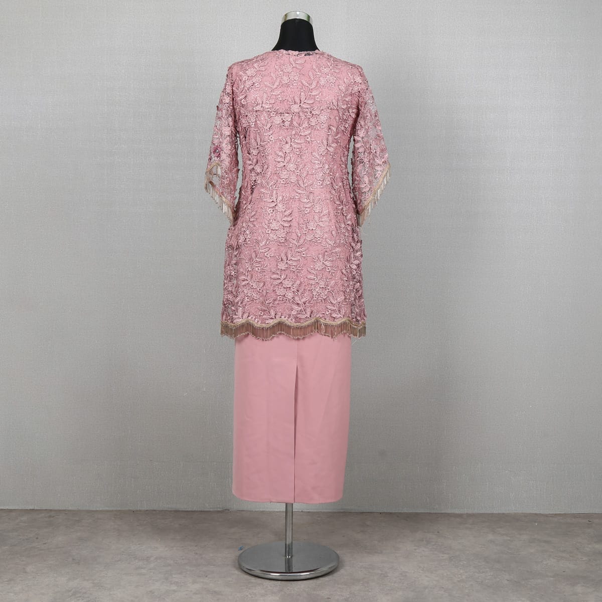 Elegant Pink Embroidered Cape with Long Dress