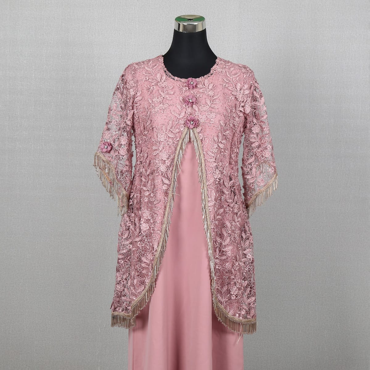 Elegant Pink Embroidered Cape with Long Dress