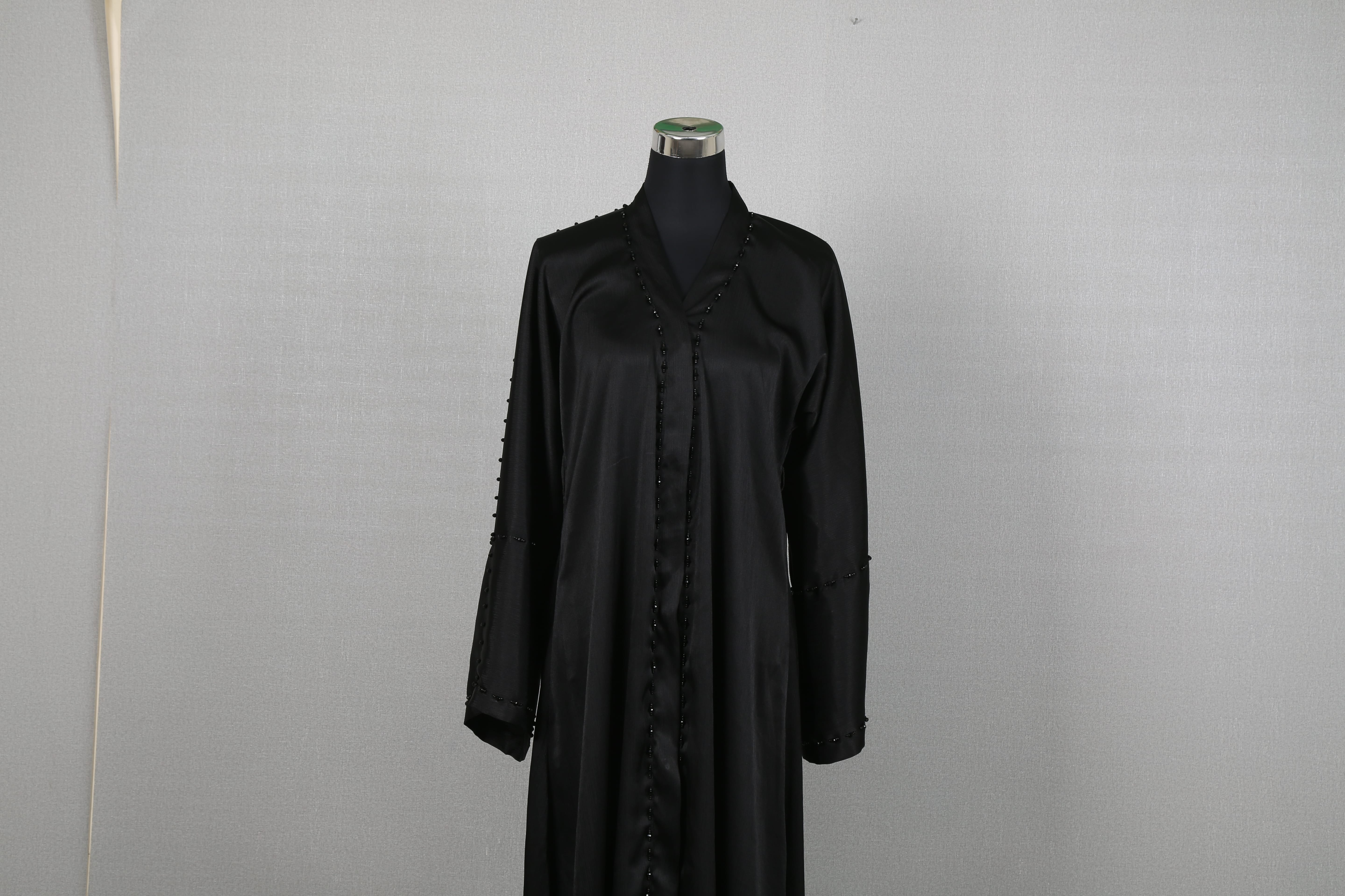  Black Satin Hijab with Button Detailing
