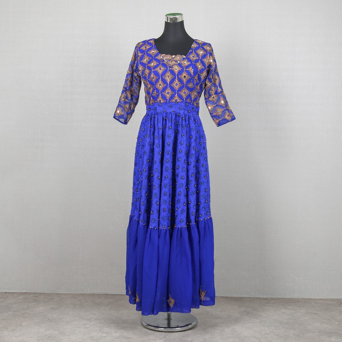 Traditional Blue Embroidered Dress with Matching Shawl | Aseel