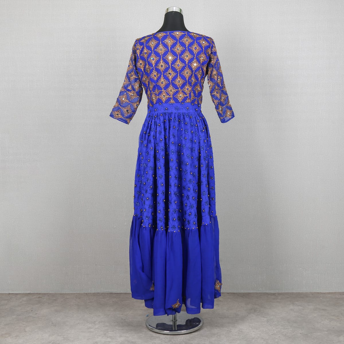 Traditional Blue Embroidered Dress with Matching Shawl