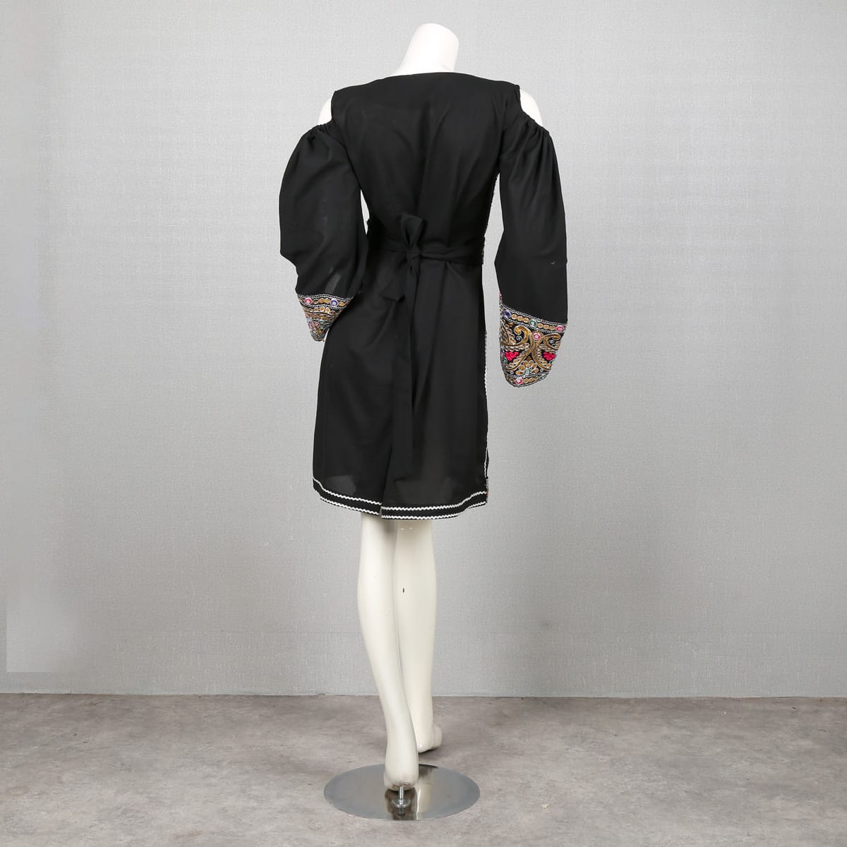 Black Embroidered Afghan Dress with Colorful Detailing