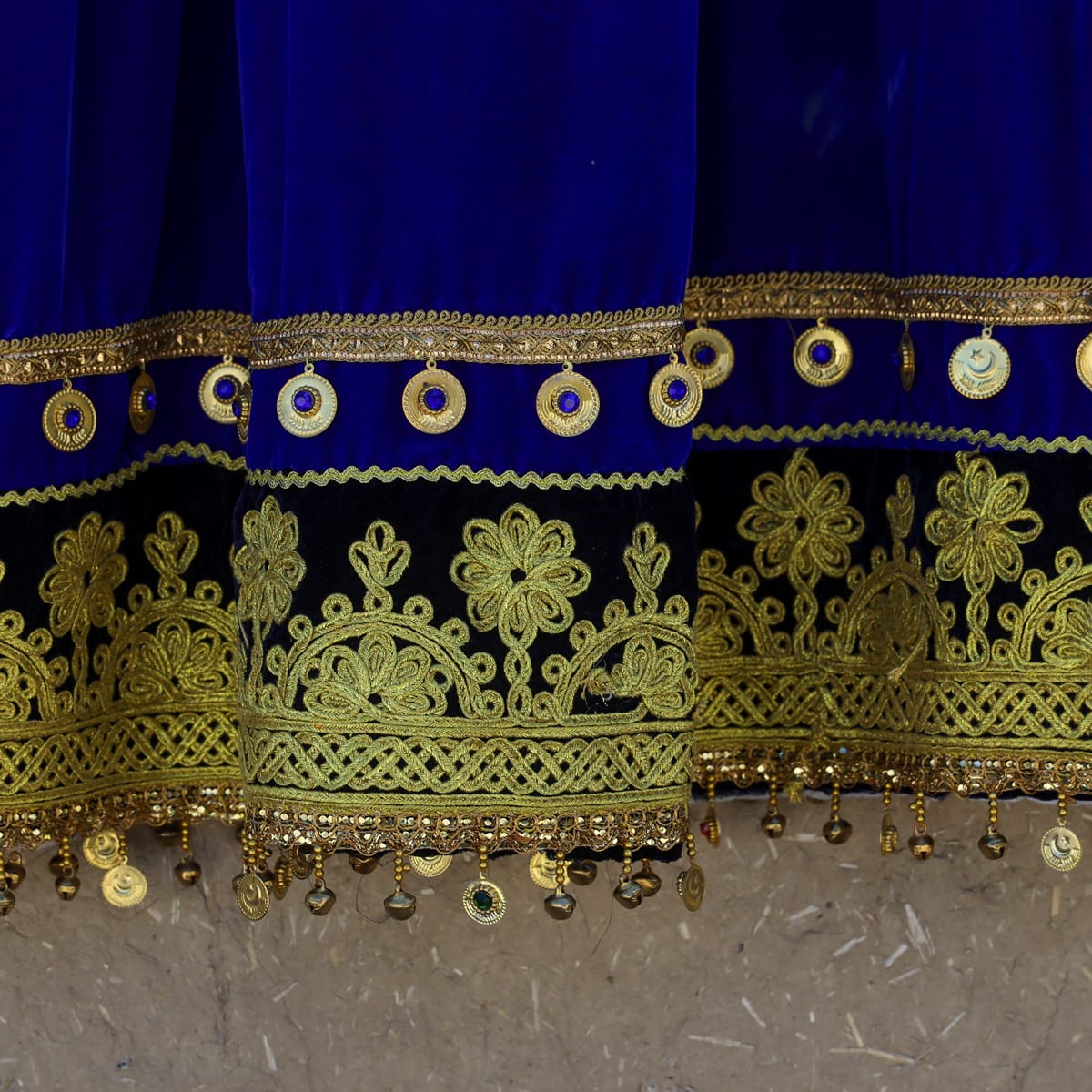 Traditional Afghan Velvet Dress with Yellow Embroidery