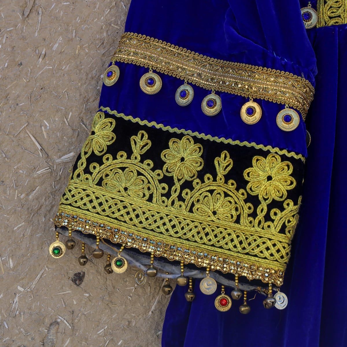Traditional Afghan Velvet Dress with Yellow Embroidery
