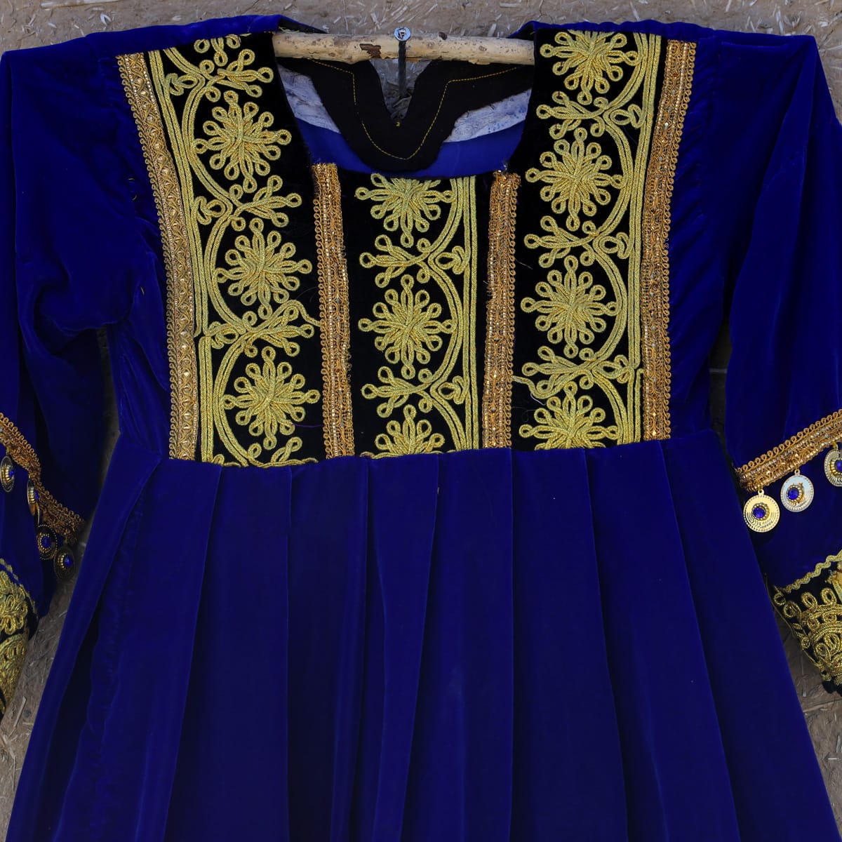 Traditional Gand Afghan Blue Velvet Dress
