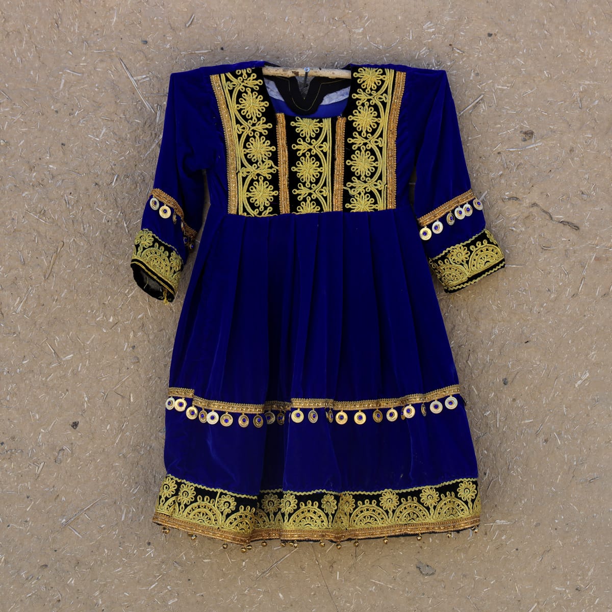 Traditional Gand Afghan Blue Velvet Dress