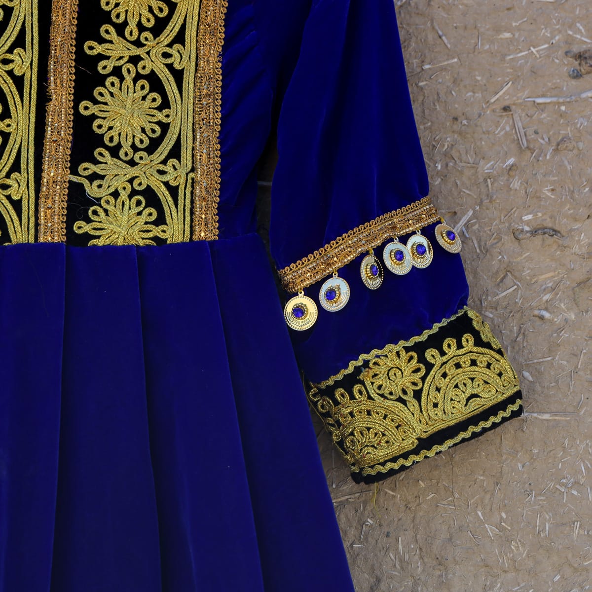 Traditional Gand Afghan Blue Velvet Dress