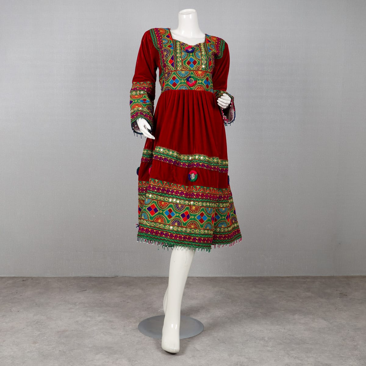 Embroidered Velvet Dress with Colorful Geometric Details