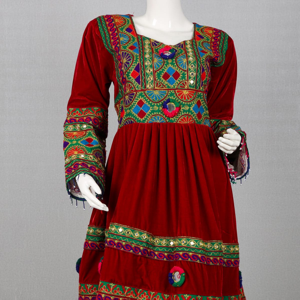 Embroidered Velvet Dress with Colorful Geometric Details