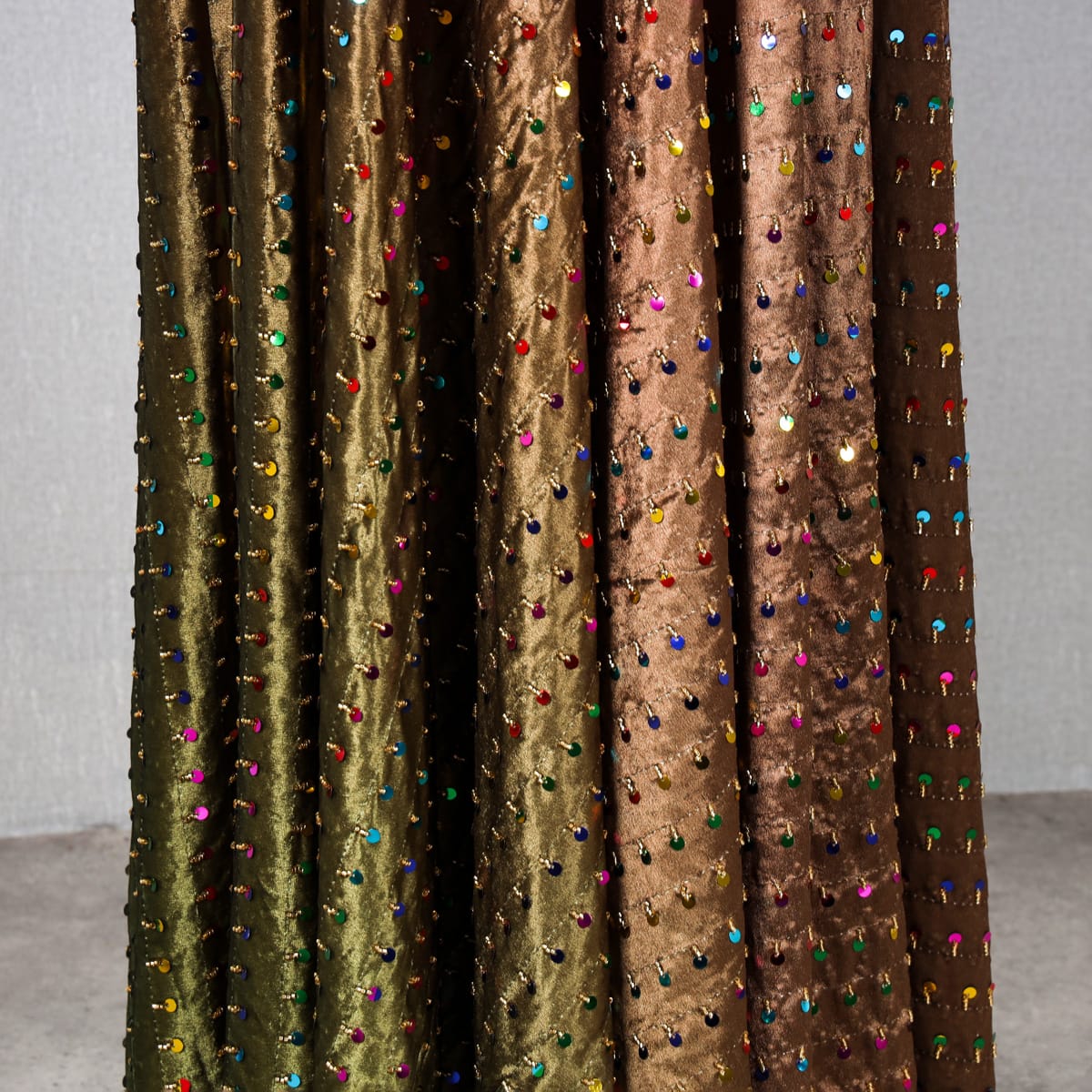 Sequin-Embellished Velvet Dress with Long Sleeves