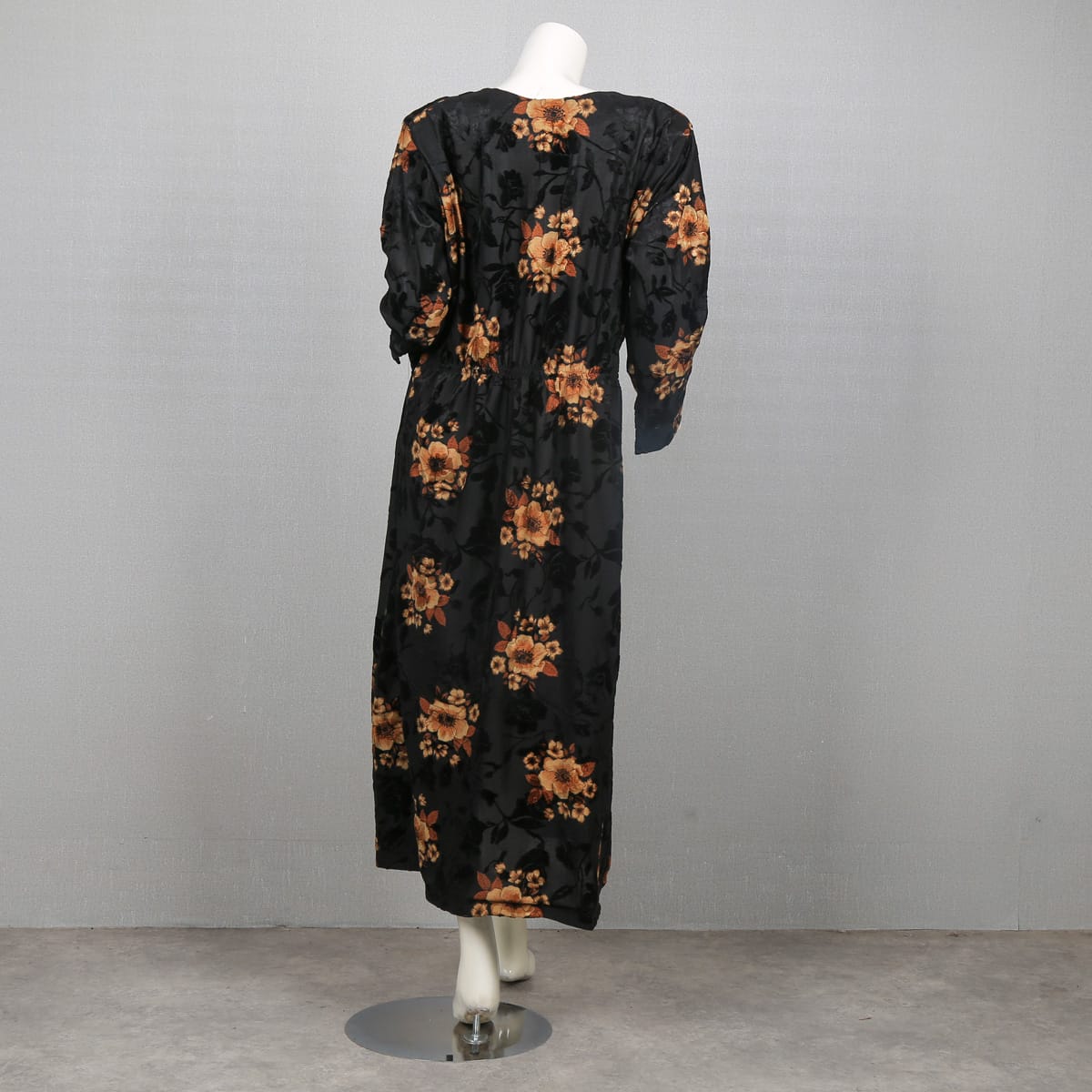 Black Floral Print Long Sleeve Maxi Dress