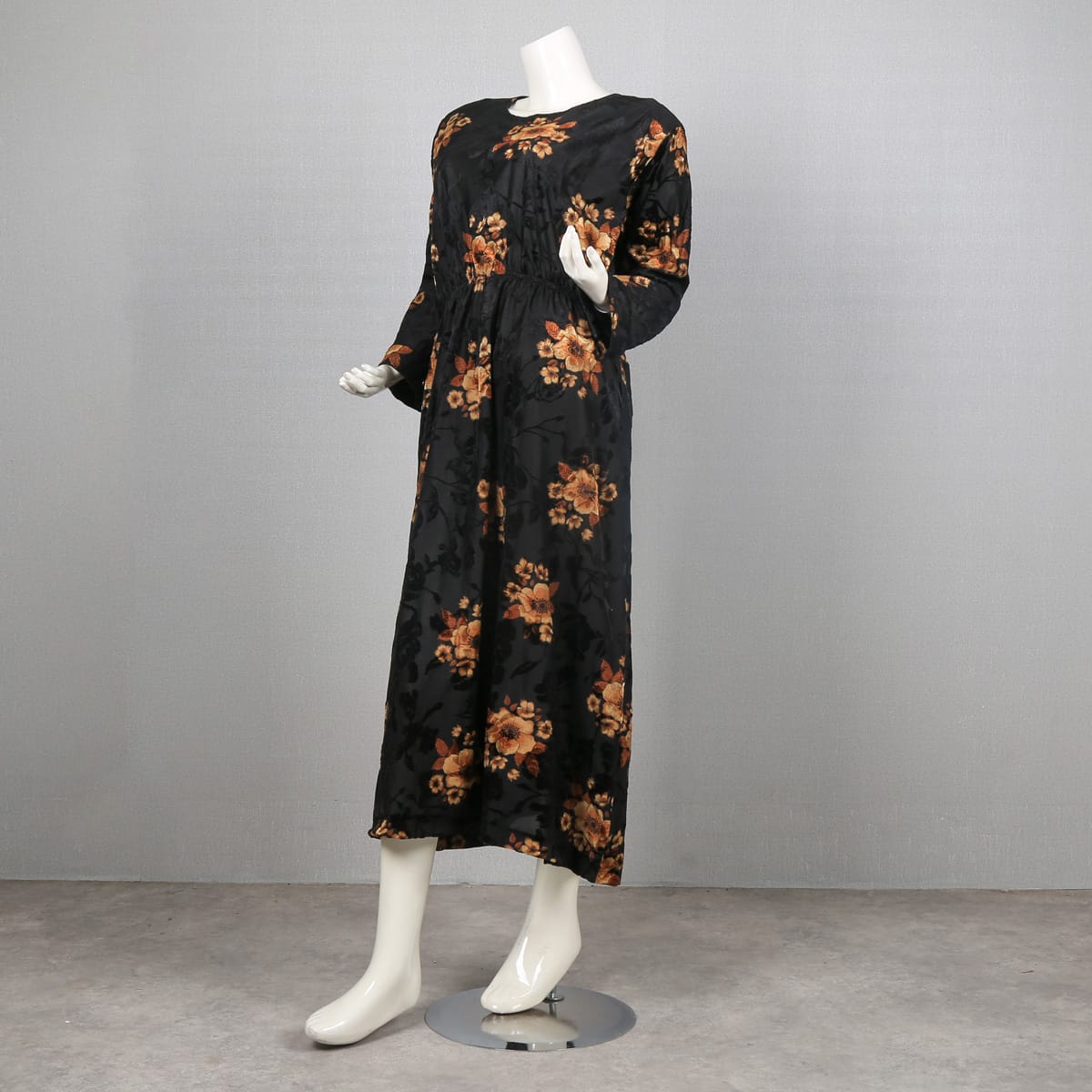 Black Floral Print Long Sleeve Maxi Dress