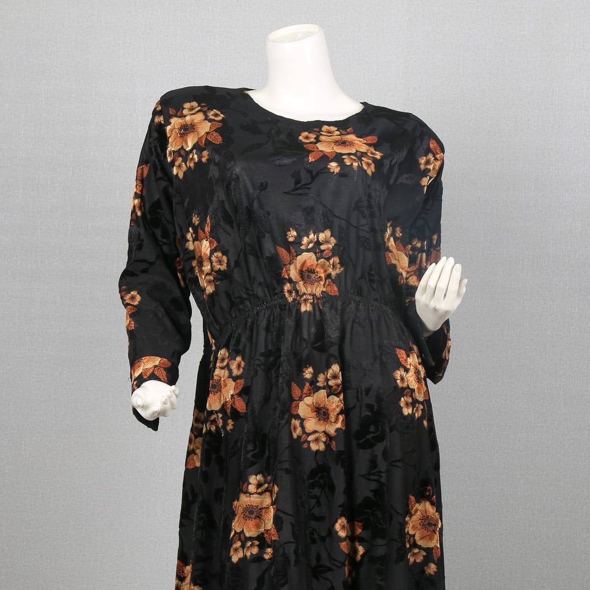 Black Floral Print Long Sleeve Maxi Dress