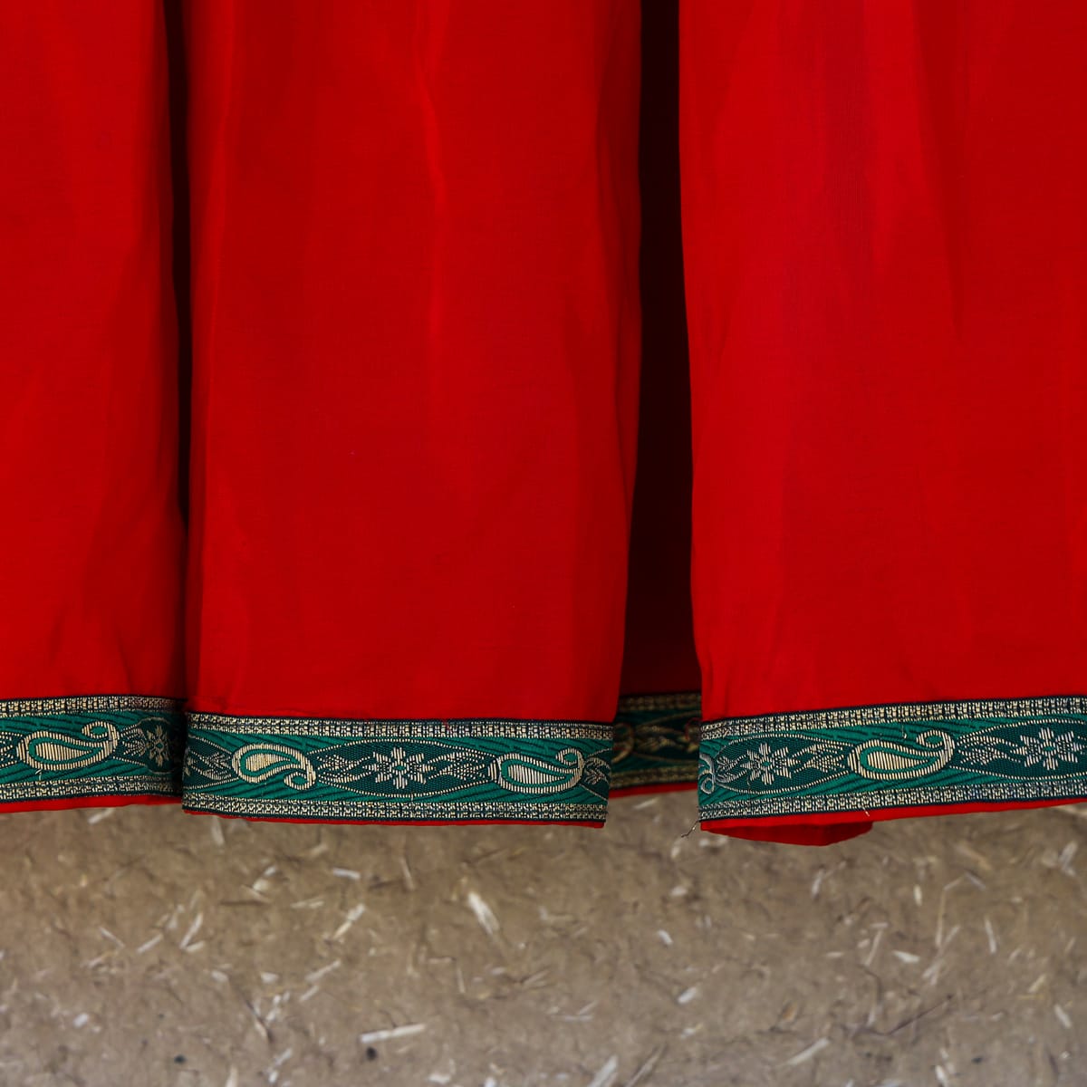 Handcrafted Afghan Red Dress for Children with Green Embroidery