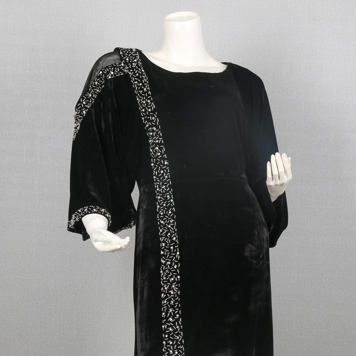 Black Velvet Dress with Sequin Trim and Side Slit