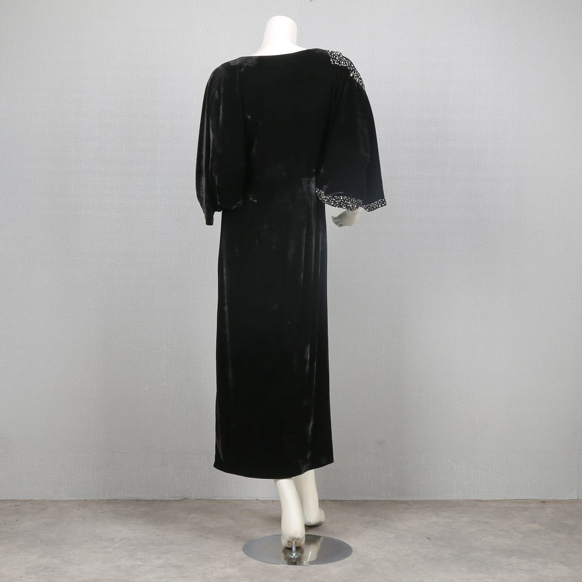 Black Velvet Dress with Sequin Trim and Side Slit