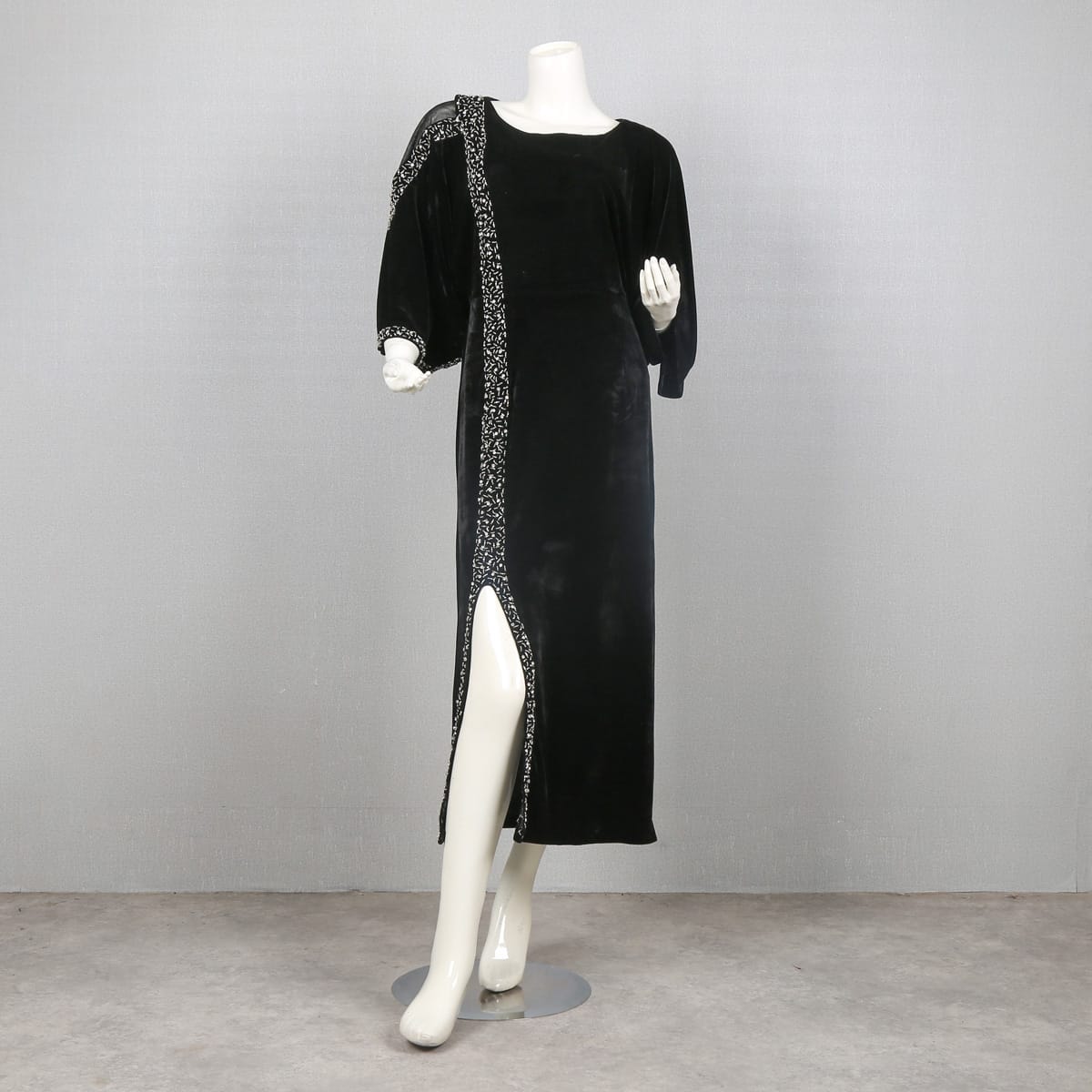 Black Velvet Dress with Sequin Trim and Side Slit