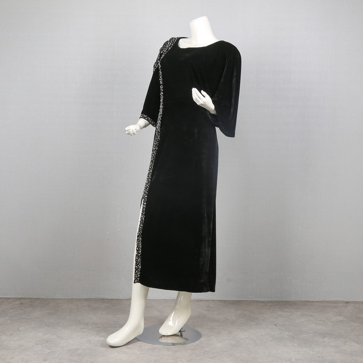 Black Velvet Dress with Sequin Trim and Side Slit