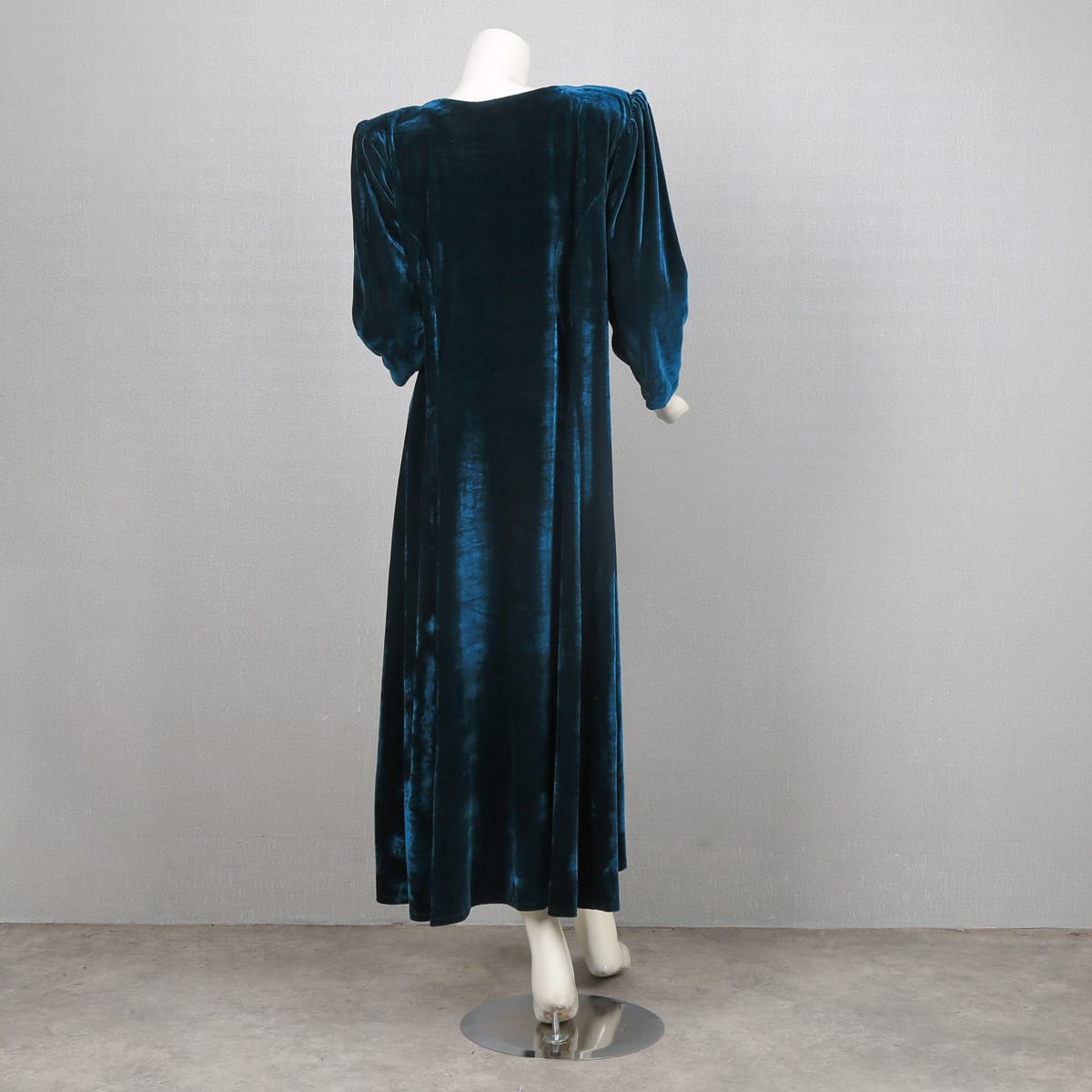 Teal Velvet Button-Down Long Sleeve Dress