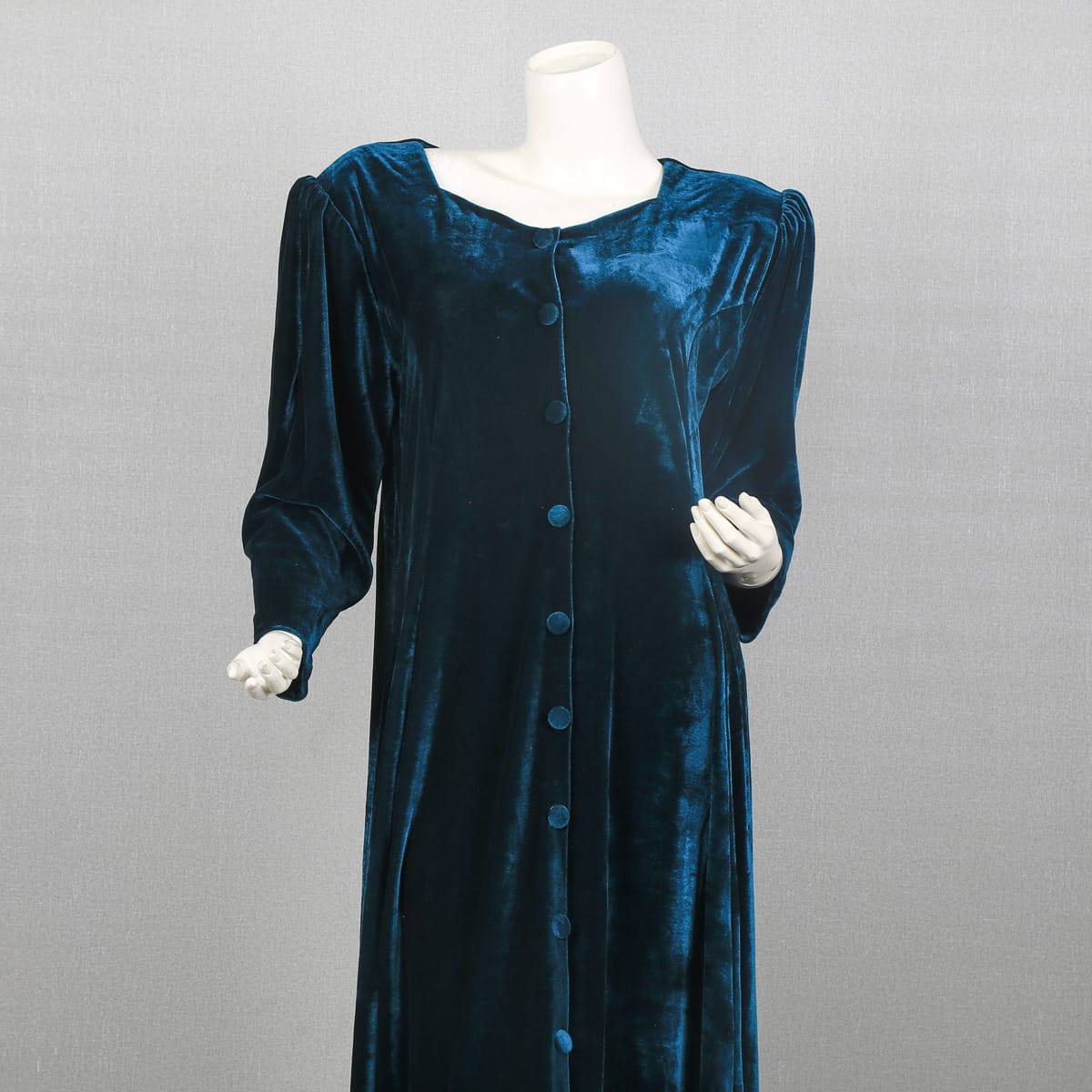 Teal Velvet Button-Down Long Sleeve Dress