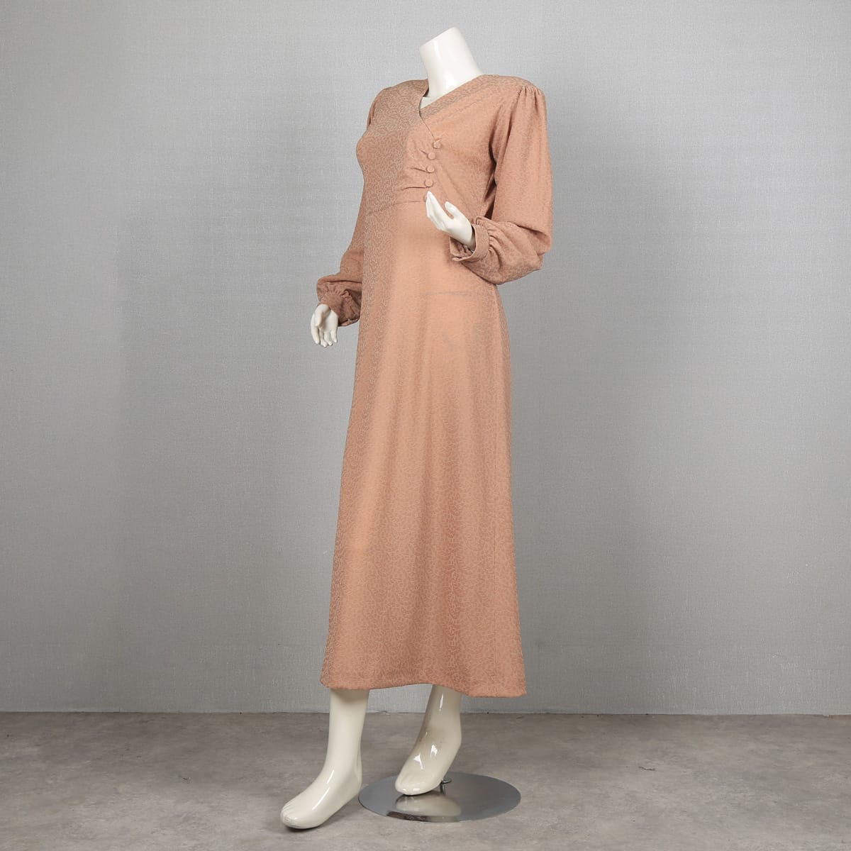 Soft Beige Long Sleeve Maxi Dress with Ruched Detailing