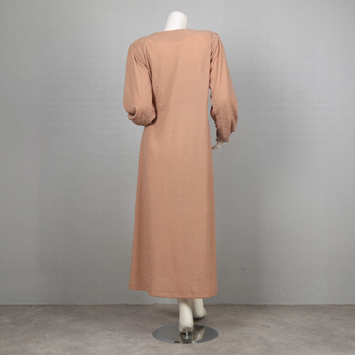 Soft Beige Long Sleeve Maxi Dress with Ruched Detailing