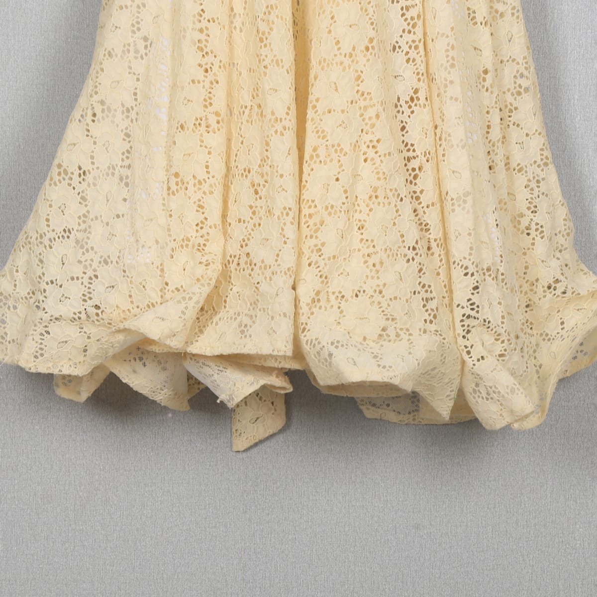 Cream Lace Button-Down Dress with Puff Sleeves