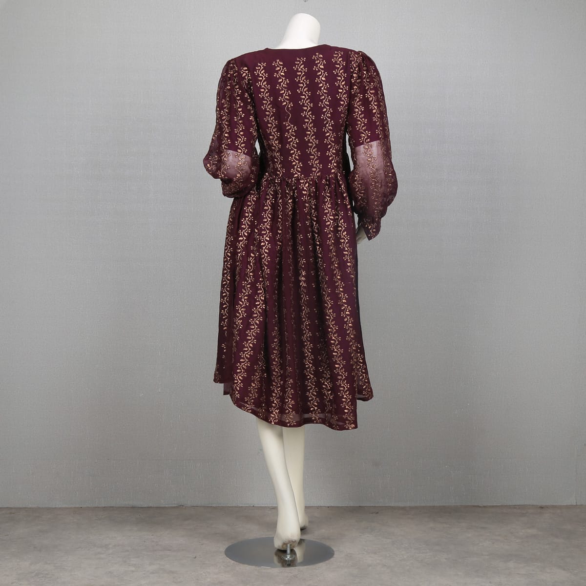Burgundy Floral Print Long Sleeve Dress