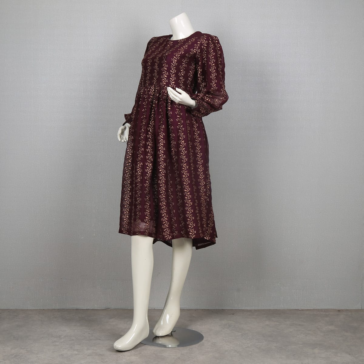 Burgundy Floral Print Long Sleeve Dress | Aseel Burgundy Floral Print Long Sleeve Dress | Aseel