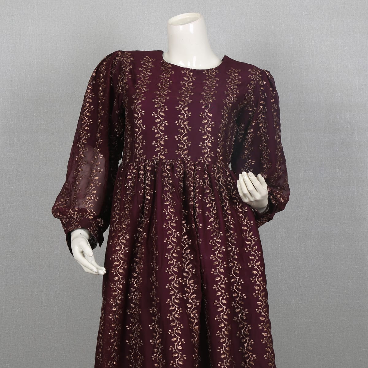 Burgundy Floral Print Long Sleeve Dress | Aseel