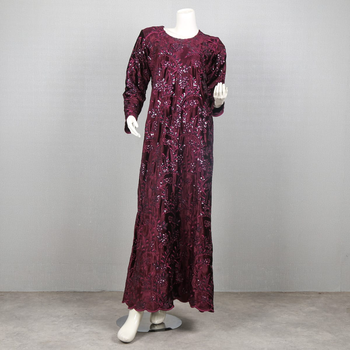 Burgundy Long Sleeve Dress with Sequin Detailing