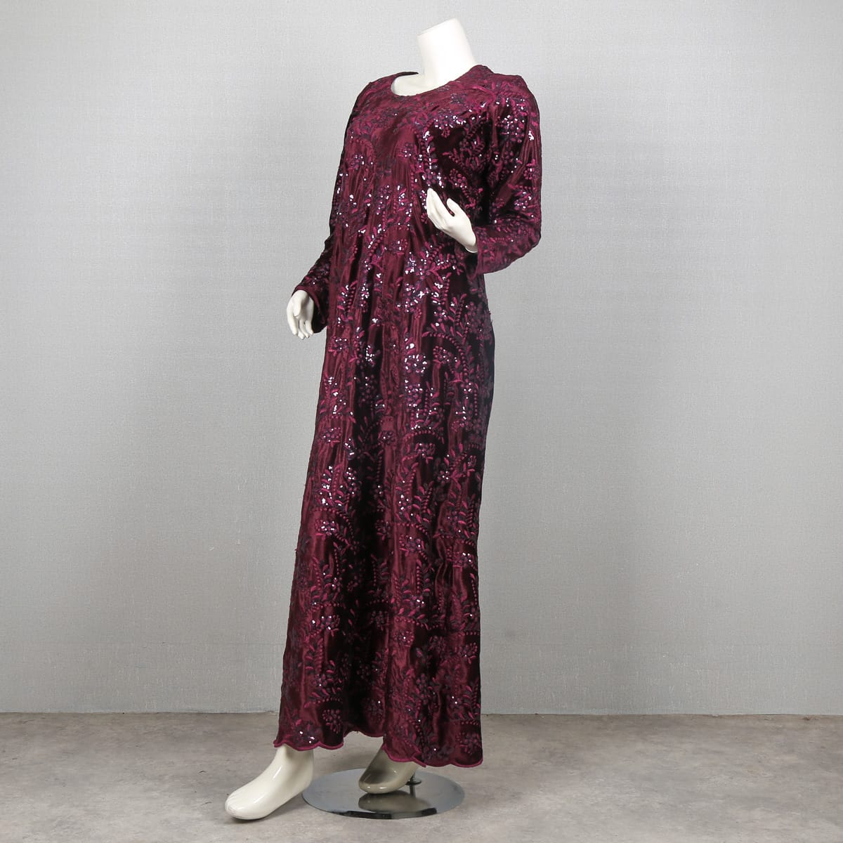 Burgundy Long Sleeve Dress with Sequin Detailing