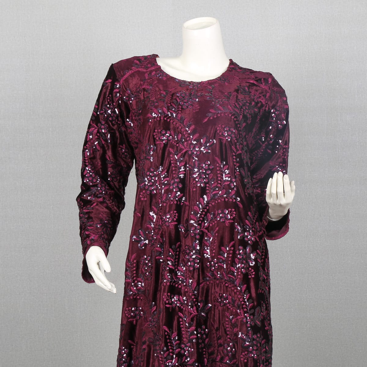 Burgundy Long Sleeve Dress with Sequin Detailing