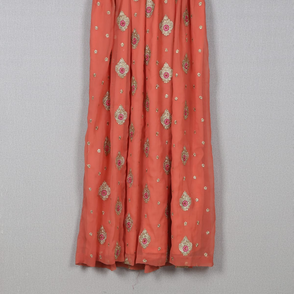 Coral Embroidered Floral Dress with Short Sleeves