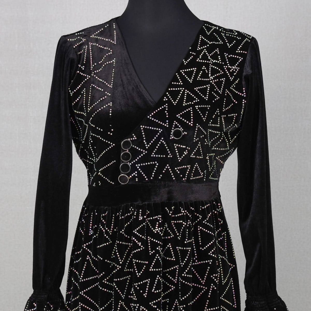 Black Velvet Wrap Dress with Geometric Sequin Detailing
