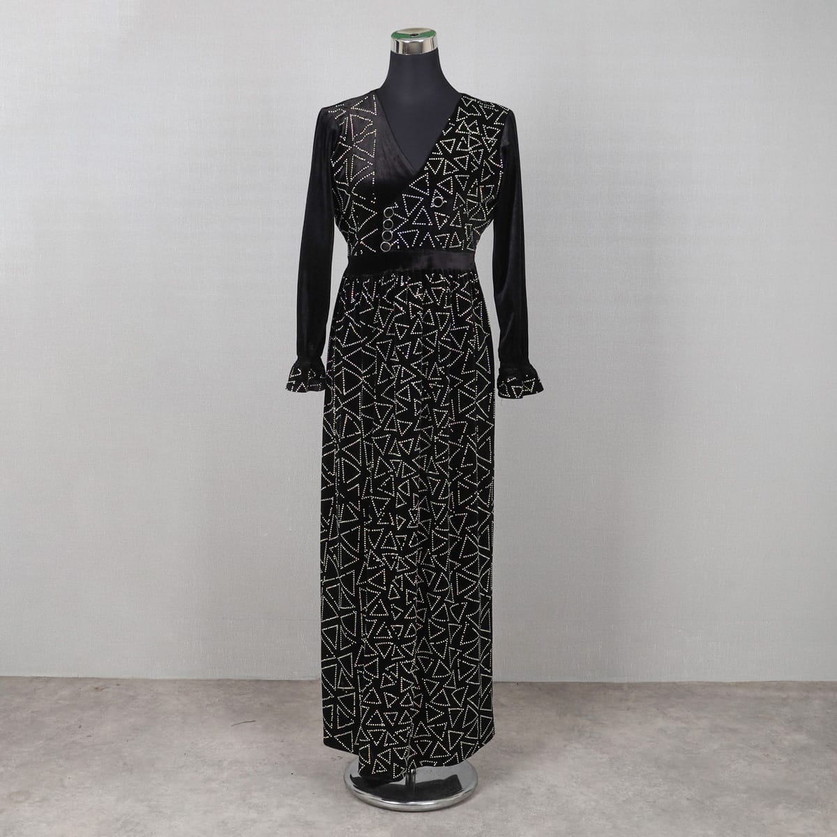 Black Velvet Wrap Dress with Geometric Sequin Detailing