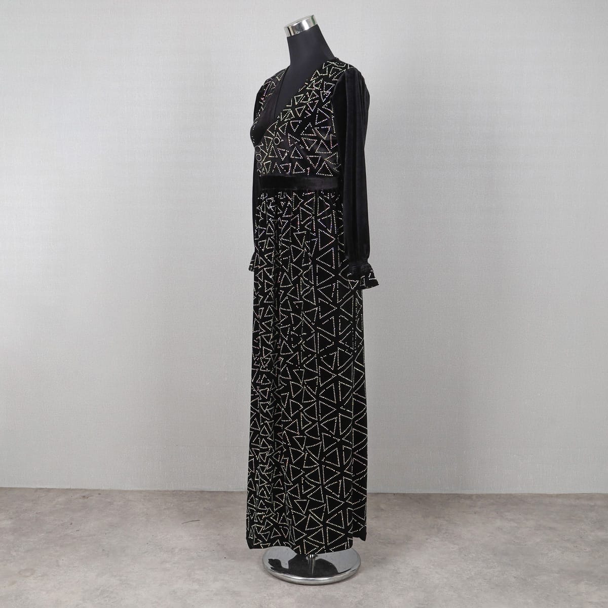 Black Velvet Wrap Dress with Geometric Sequin Detailing