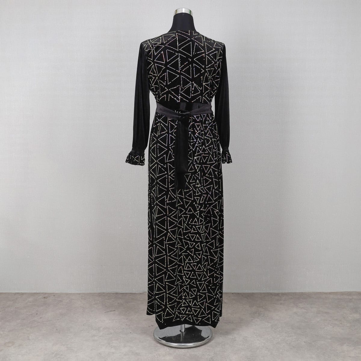 Black Velvet Wrap Dress with Geometric Sequin Detailing